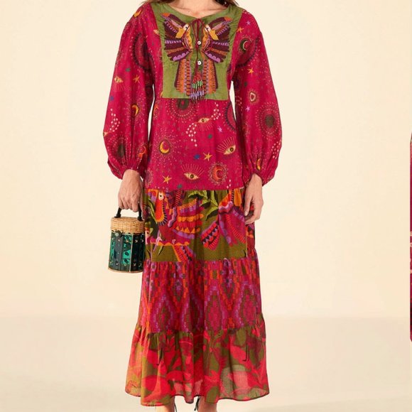 FARM Rio Mixed Prints Embroidered Yoke Maxi Dress - Picture 7 of 12